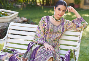 DRAVINAM Trends Unstitched Cotton Suit Dress Material Set: Pakistani Print Top Fabric with Embroidery | Customizable Solid Bottoms | Cotton Fancy Dupatta
