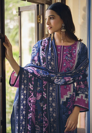 DRAVINAM Trends Women's Unstitched Printed Embroidered Pure Cotton Pakistani Salwar Suit Dress Materials with Cotton printed Dupatta (Black)