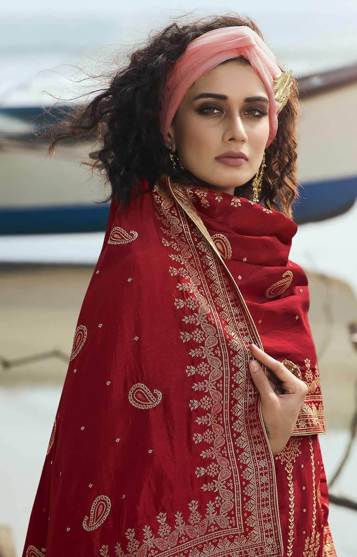 DRAVINAM Trends Women's Pure Banarasi Silk Unstitched Embroidered Sharara Style salwar Suit Dress Material with Heavy Pure Banarasi Jacquard Silk Dupatta (Free size_Magenta)