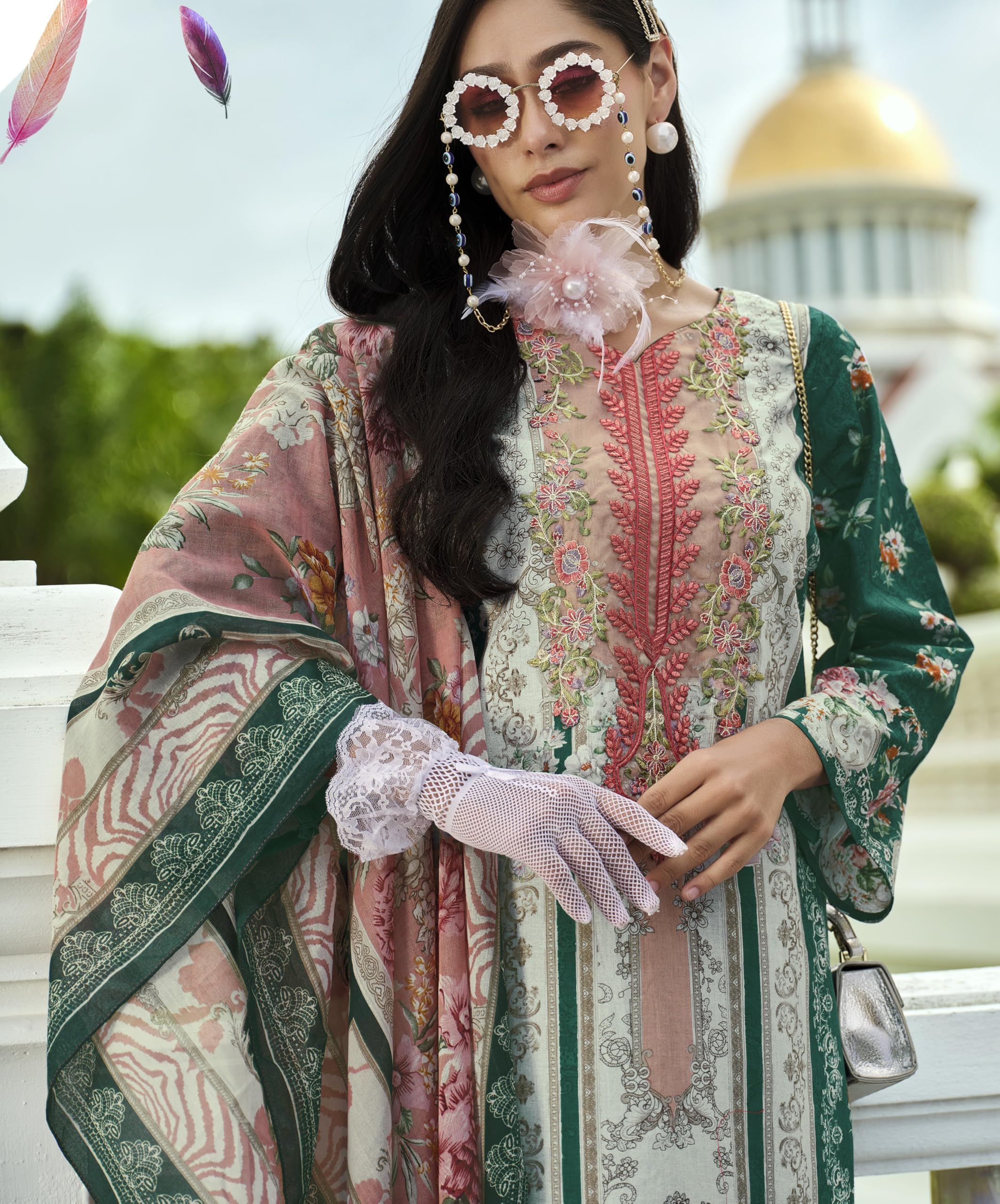 DRAVINAM Trends Kurti 2.50 mtrs,Soft Cotton Salwar(3 mtrs apx),Soft Cotton Mal mal dupatta(2.30 mtr) Unstitched Material Embroided|Yellow