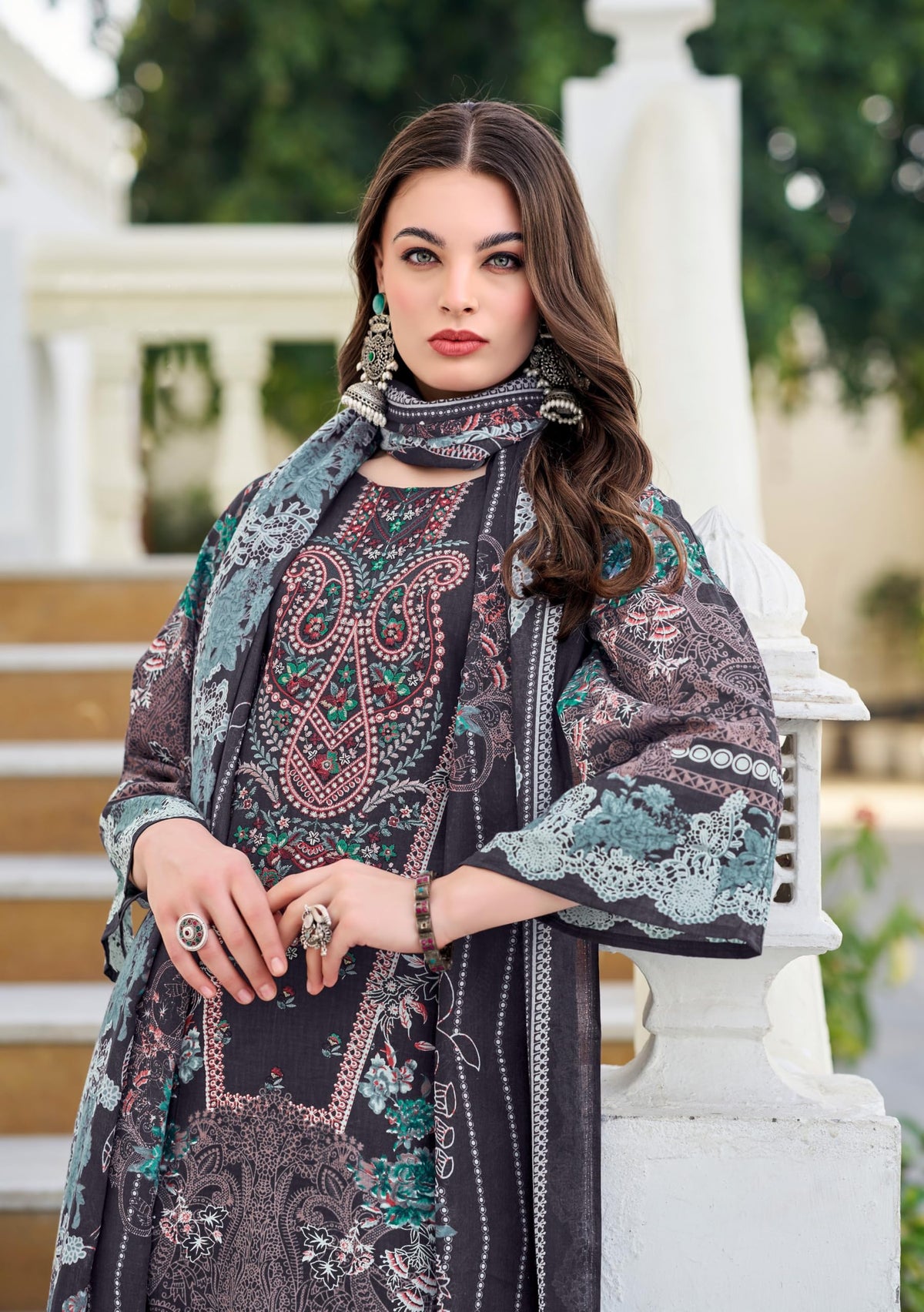 DRAVINAM Trends Women's Unstitched Salwar Suit Dress Material - Cotton Digital Printed Organza Embroidered Kameez II Unstitch Bottoms II Cotton Dupatta