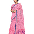 DRAVINAM Trends Women's Woven Catonic Pure Linen Slub Bordered Saree with Blouse Piece (Pink)