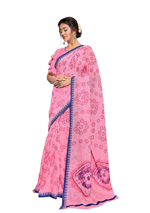 DRAVINAM Trends Women's Woven Catonic Pure Linen Slub Bordered Saree with Blouse Piece (Pink)