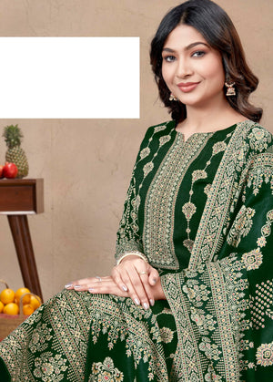 DRAVINAM Trends Heavy Pashmina Spun Digital Style Kani Kashmiri Printed Unstitched Salwar Suit for Women with Siroski Work and Printed Pashmina Shawl Dupatta