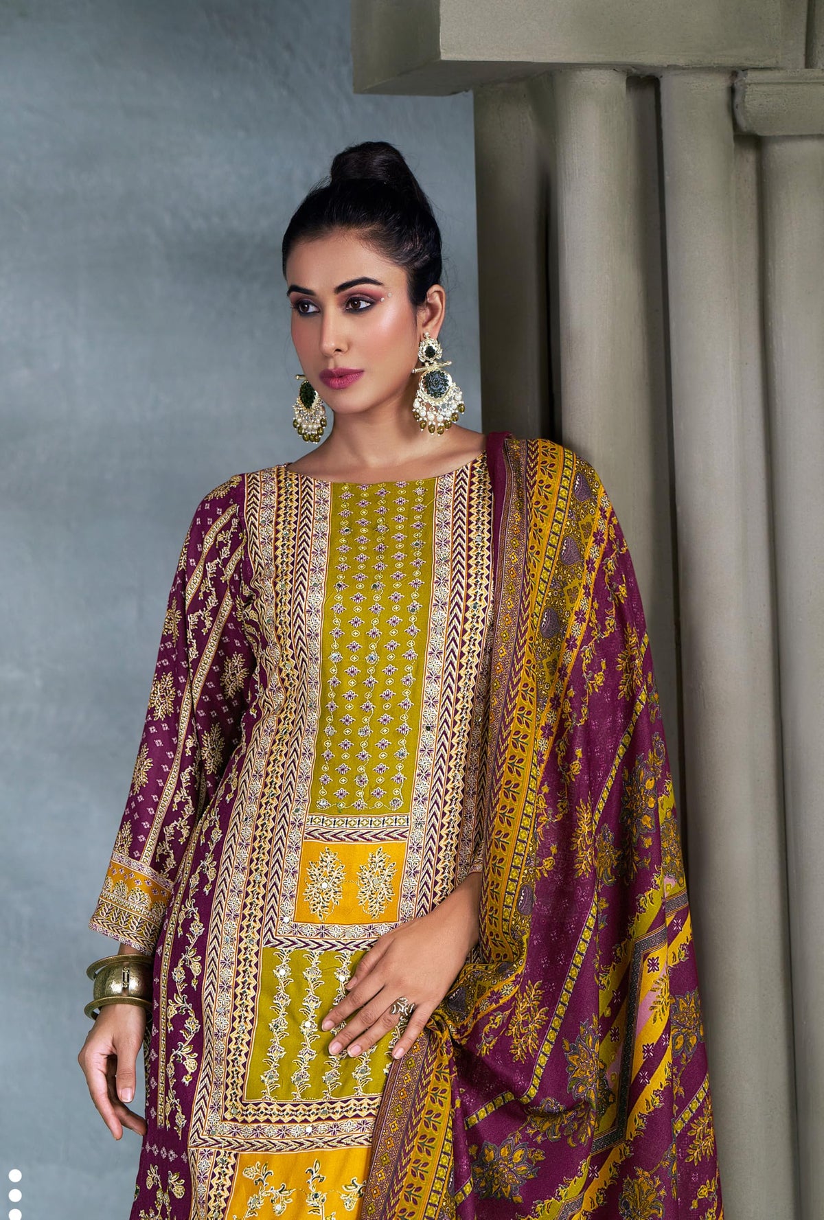 DRAVINAM Trends Women's Unstitched Embroidered Suit Dress Material - Heavy Viscose Rayon Printed Top with Fancy Hand Embroidery (2.5m), Rayon Bottom (2.8m), Cotton Dupatta (2.25m)