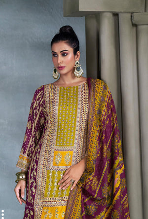 DRAVINAM Trends Women's Unstitched Embroidered Suit Dress Material - Heavy Viscose Rayon Printed Top with Fancy Hand Embroidery (2.5m), Rayon Bottom (2.8m), Cotton Dupatta (2.25m)