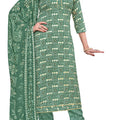 DRAVINAM Trends Women's Unstitched Slub Pure Cotton Printed Salwar Suit Dress Material with Nazneen Chiffon Dupatta (Green)