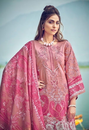 DRAVINAM Trends Women's Unstitched Premium Cotton Suit Material - Soft Digital Printed Embroidered Kameez II Matching Bottoms II Malmal Printed Dupatta