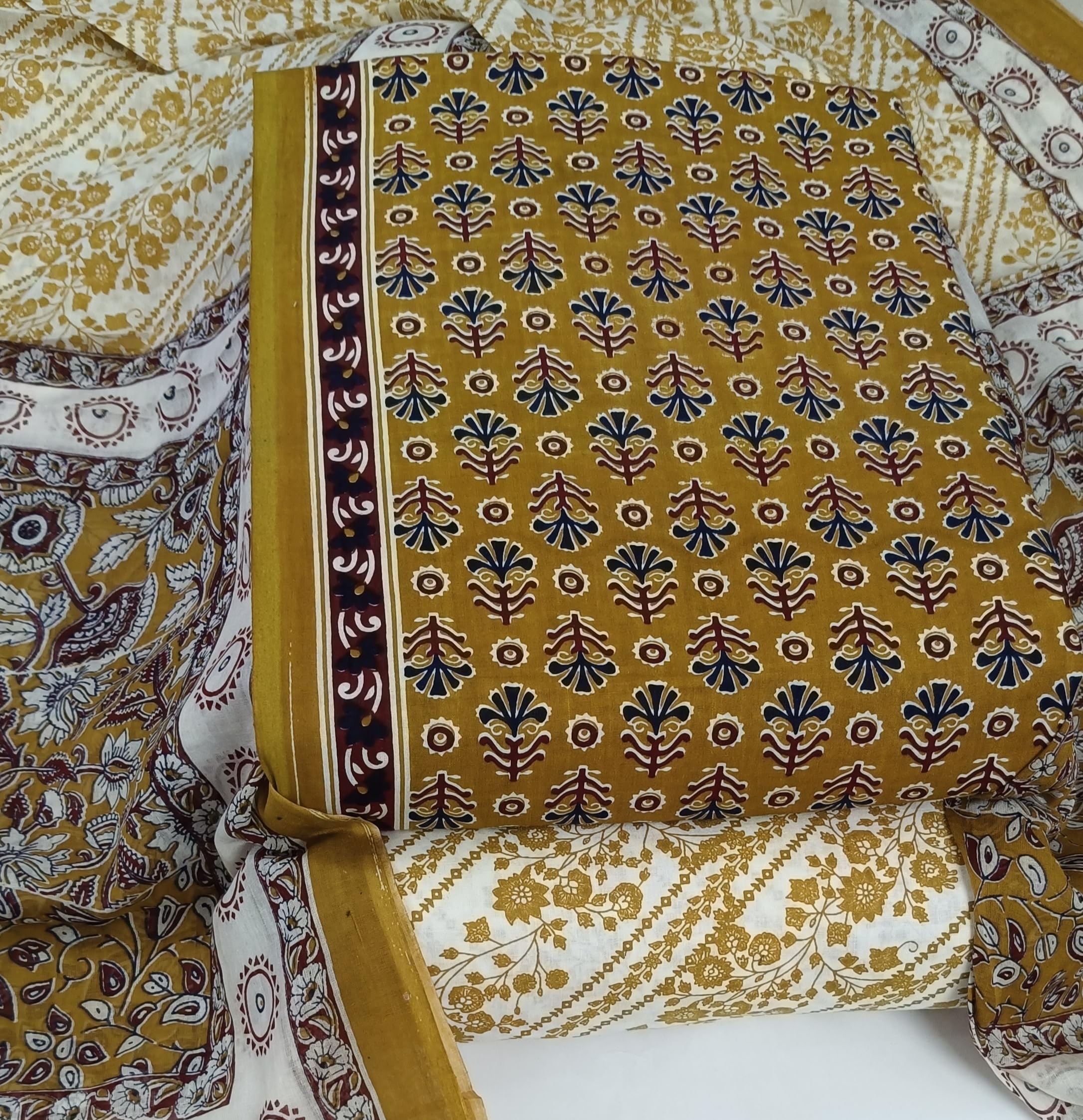DRAVINAM Trends Jaipuri Print Cambric Cotton Unstitched Salwar Suit Dress Material for Women with Mulmul Cotton Dupatta