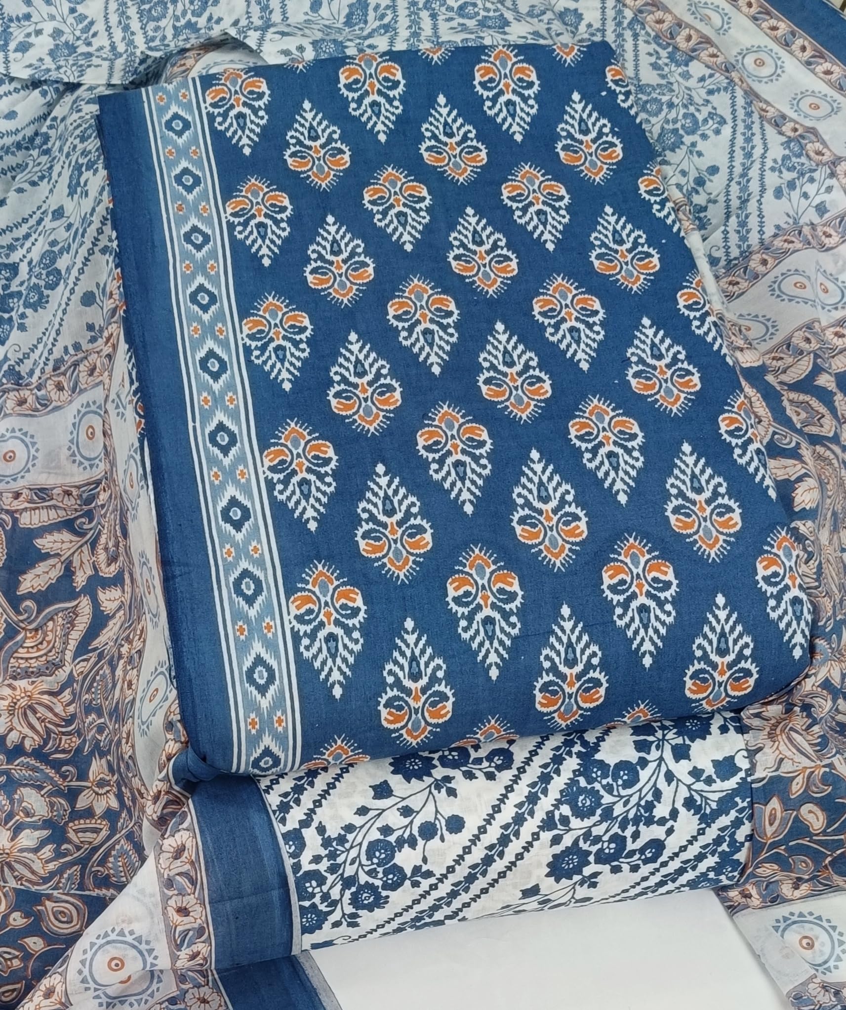 DRAVINAM Trends Jaipuri Print Cambric Cotton Unstitched Salwar Suit Dress Material for Women with Mulmul Cotton Dupatta