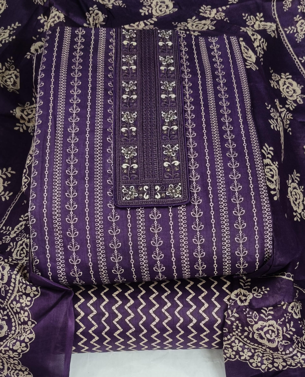 DRAVINAM Trends Women's Printed Embroidered and Hand Work Premium Cotton Jaipuri Unstitched Salwar Suit Dress Material with Mulmul Cotton Dupatta