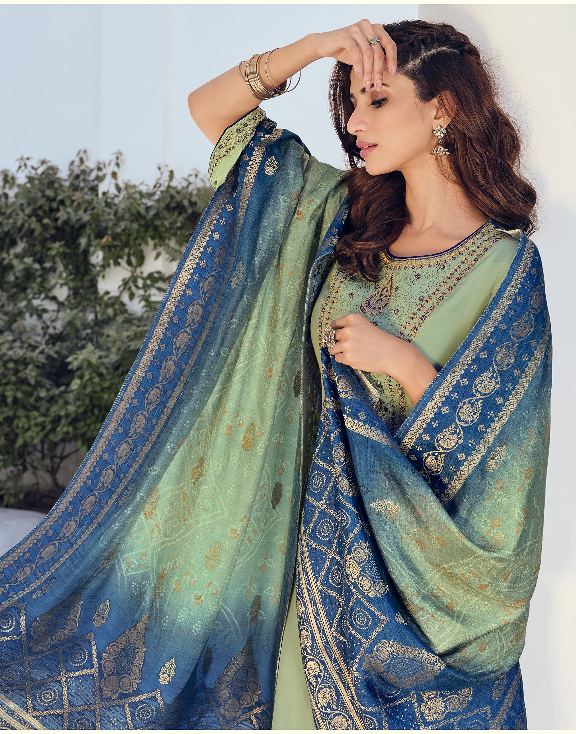 DRAVINAM Trends Women's Pure Muslin Embroidered Pakistani salwar suit dress material with Pure Viscose Dola Jacquard digital prints dupatta bridal collection (grey)
