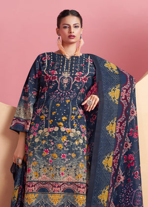 DRAVINAM Trends Cotton Pakistani Embroidered Suit Dress Material with Unstitched Bottoms and Cotton Dupatta