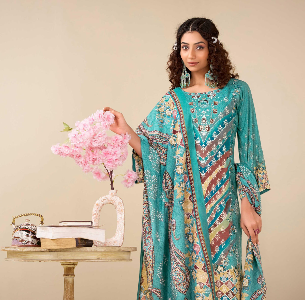 DRAVINAM Trends Kurti 2.50 mtrs, Pure Viscose Rayon (3 mtrs apx), Pure Cotton Mal Mal Print (2.30|Grey