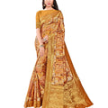 DRAVINAM Trends Printed silk saree with Jacquard Border and Blouse Piece (Beige Brown)
