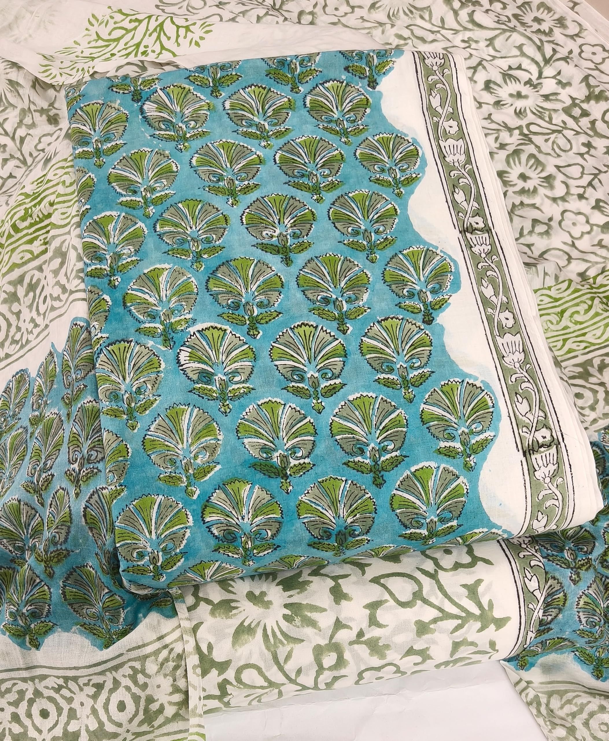 DRAVINAM Trends Hand Block Print Jaipuri Cambric Unstitched Cotton Suit Dress Material for Women with Mulmul Cotton Hand Printed Dupatta