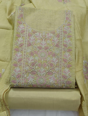 DRAVINAM Trends Embroidered Premium Cotton Unstitched Suit Dress Material for Women with Soft Silk Embroidered Dupatta