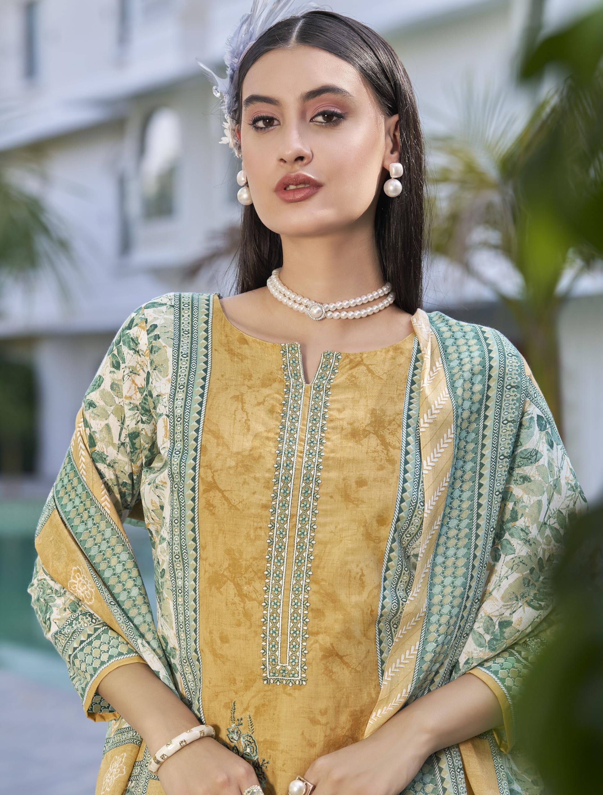 DRAVINAM Trends Women's Unstitched Salwar Suit Dress Material - Cotton Digital Printed Organza Embroidered Kameez II Unstitch Bottoms II Cotton Dupatta