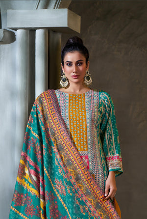 DRAVINAM Trends Women's Unstitched Embroidered Suit Dress Material - Heavy Viscose Rayon Printed Top with Fancy Hand Embroidery (2.5m), Rayon Bottom (2.8m), Cotton Dupatta (2.25m)