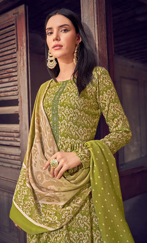 DRAVINAM Trends Women's Unstitched Embroidered Pure Woollen Pashmina Salwar Suit Dress Material with Digital Print Soft Pashmina Shawl Dupatta (Free Size_Grey)