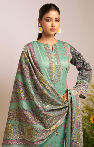 DRAVINAM Trends Women's Unstitched Cotton Salwar Suit Dress Material - Pure Jam Satin Digital Print Embroidered Kameez II Pure Cotton Bottoms II Lawn Cotton Dupatta