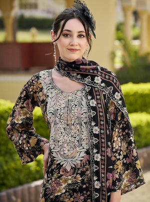 DRAVINAM Trends Pure Viscose Rayon Digital Printed Fancy Embroidered Organza Lace Suit Dress Material with Unstitched Bottoms and Cotton Cutwork Embroidered Dupatta
