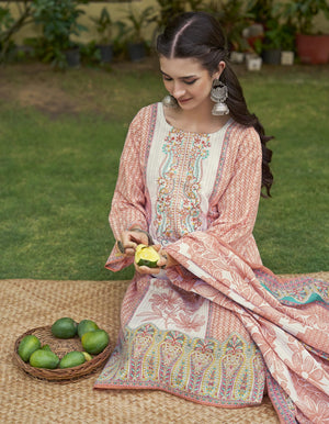 DRAVINAM Trends Kurti 2.50 mtrs, Pure Cotton Salwar (3 mtrs apx), Pure Cotton Mal Mal Print (2.30|Light Brown 1