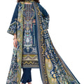 Women’s Dress Set | Pure Cotton with Print & Heavy Embroidery (2.5m), Mal Mal Dupatta (2.3m), Bottom (3m) | Available in Unstitched & Stitched Options (BLUE, XL - 42 Inch, Stitched)
