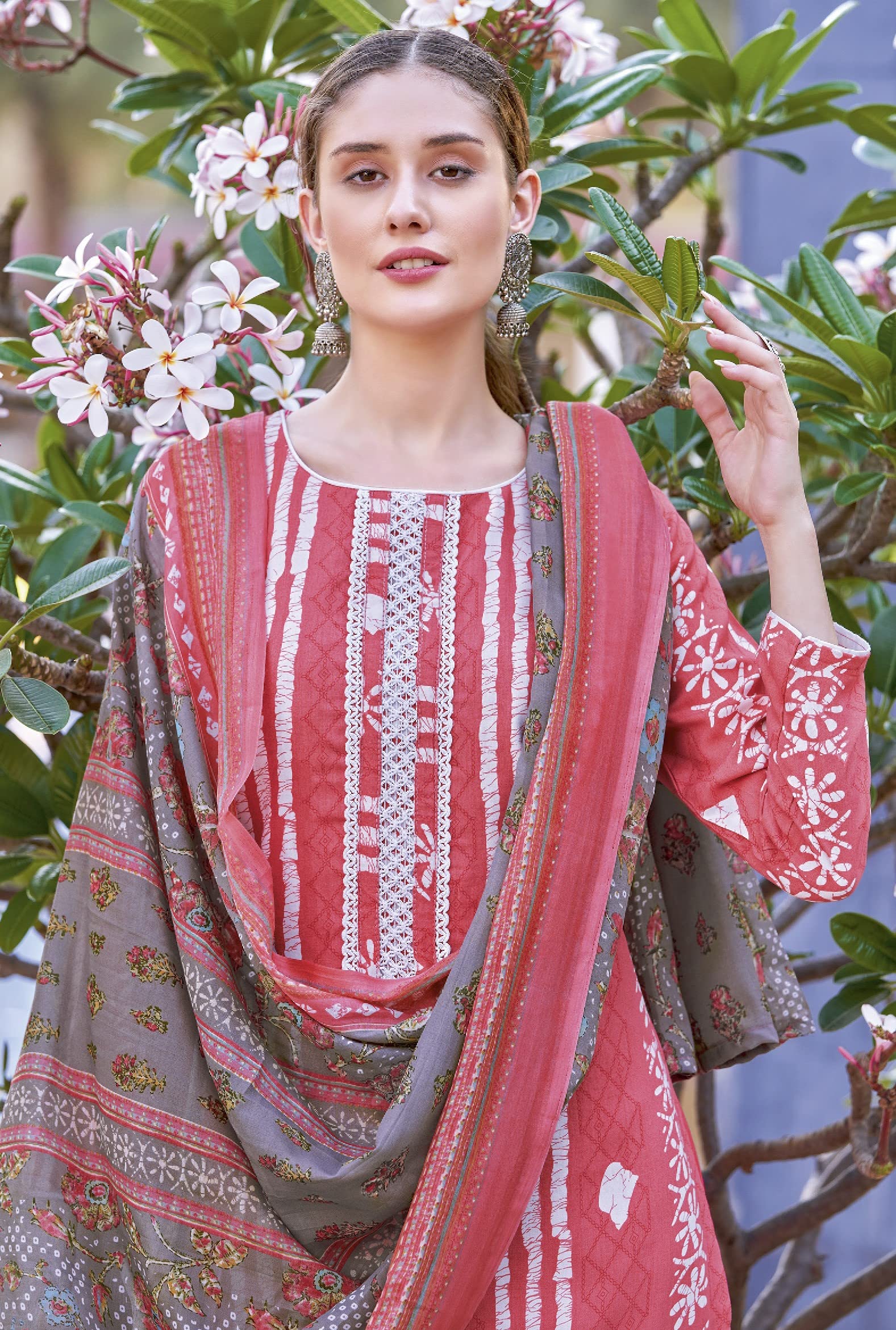DRAVINAM Trends Unstitched Rayon Kurta Pant Dress Material Set with Cotton Printed Dupatta for Women
