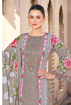 DRAVINAM Trends Women's Unstitched Salwar Suit Dress Material - Pure Cambric Cotton Pakistani Print Embroidered Kameez II Pure Cotton Bottoms II Pure Cotton Dupatta