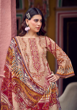 DRAVINAM Trends Women's Unstitched Salwar Suit Dress Material - Cotton Digital Printed Organza Embroidered Kameez II Unstitch Bottoms II Cotton Dupatta