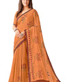 DRAVINAM Trends Women's Pure Linen Zari Border Solid thread Embroidery Saree with Blouse Piece