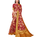 DRAVINAM Trends Printed silk saree with Jacquard Border and Blouse Piece (Maroon)