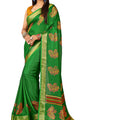 DRAVINAM Trends Women's Khadi Linen Saree With Un-stitched Blouse (SareePe_8_Green & Yellow)