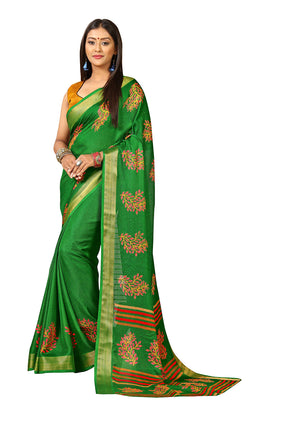 DRAVINAM Trends Women's Khadi Linen Saree With Un-stitched Blouse (SareePe_8_Green & Yellow)