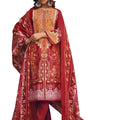DRAVINAM Trends Women's Pakistani Embroidered Printed Unstitched Pure Cotton Salwar Suit Dress Materials with Printed Cotton Dupatta (Red)