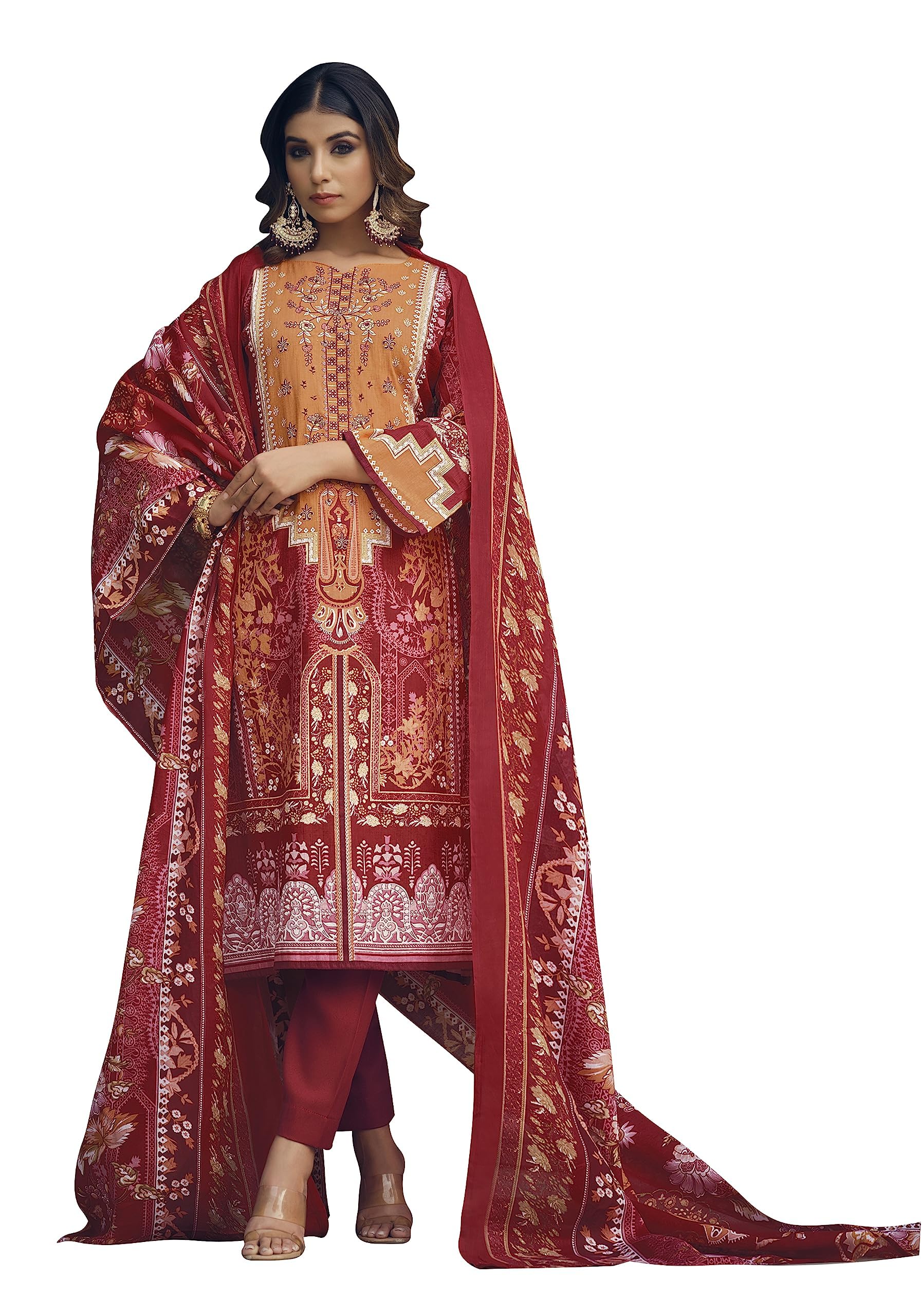 DRAVINAM Trends Women's Unstitched Printed Embroidered Pure Cotton Pakistani Salwar Suit Dress Materials with Cotton printed Dupatta (Black)