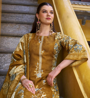 DRAVINAM Trends Women's Winter wear unstitched Printed Woollen Pashmina Embroidery Work Unstitched Salwar Suit Dress Material with Pashmina Printed Shawl Dupatta