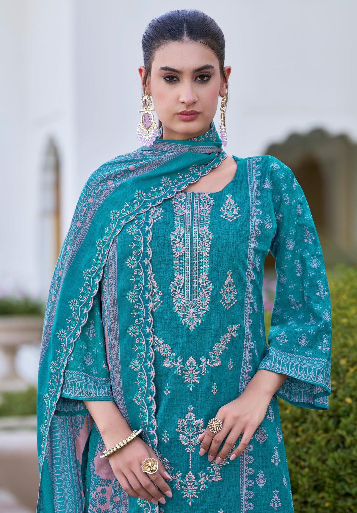 DRAVINAM Trends Women's Unstitched Premium Pure Cotton Heavy Embroidered Suit Dress Material