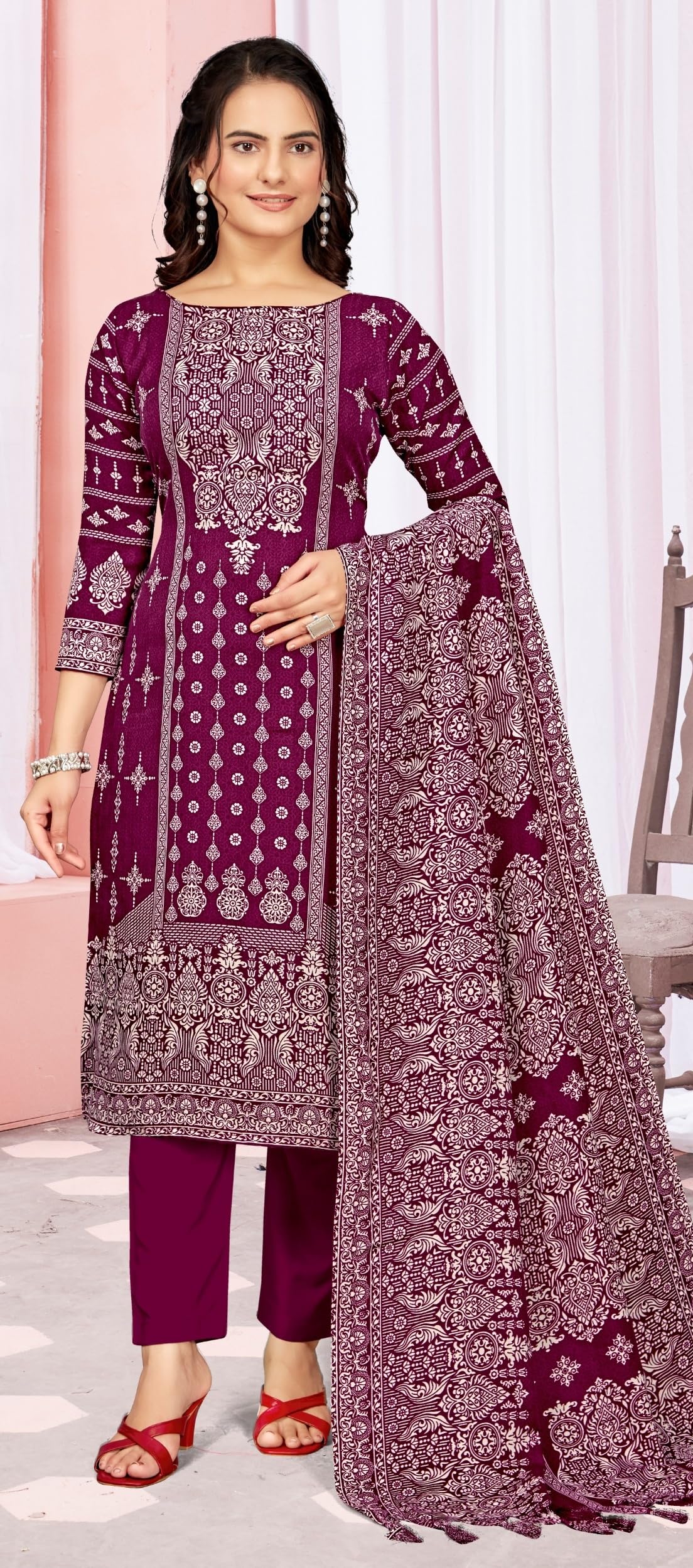 DRAVINAM Trends Women's Unstitched Winter Wear Digital Printed Heavy Woolen Pashmina Salwar Suit Dress Material with Printed Shawl Dupatta