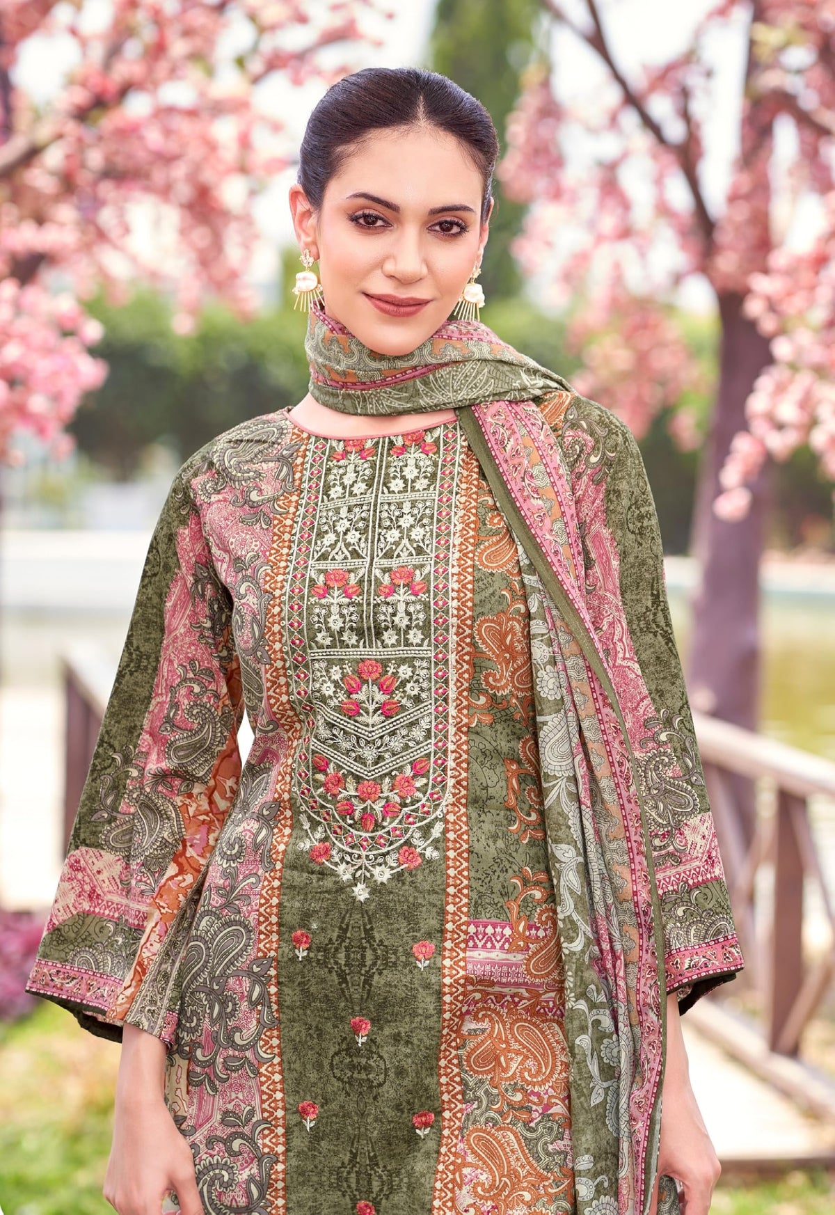 DRAVINAM Trends Women's Unstitched Salwar Suit Dress Material - Cotton Digital Printed Organza Embroidered Kameez II Unstitch Bottoms II Cotton Dupatta