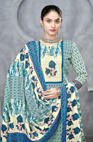 DRAVINAM Trends Pashmina Spun Digital Style Printed Unstitched Salwar Suit for Women with Siroski Work and Twill Printed Shawl Dupatta