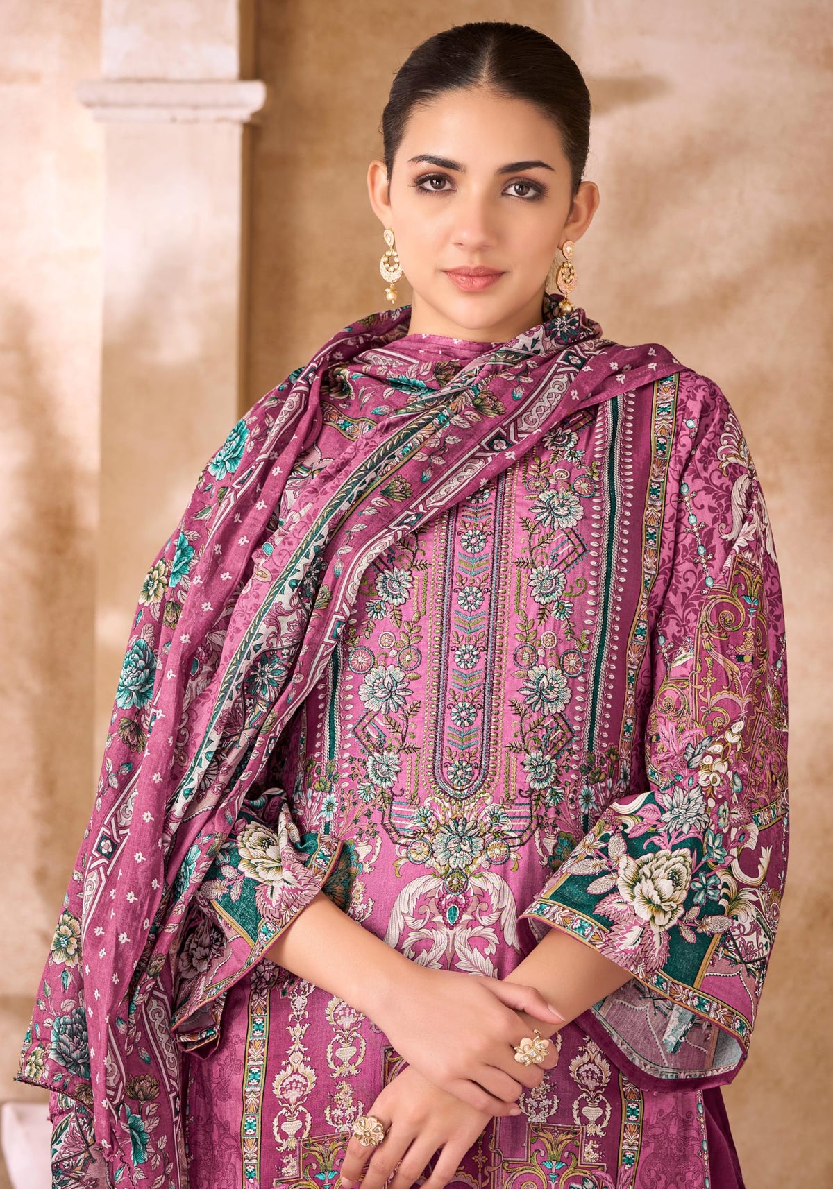 DRAVINAM Trends Unstitched Pakistani Embroidered Pure Cambric Cotton Salwar Suit Dress Materials with Cotton Dupatta