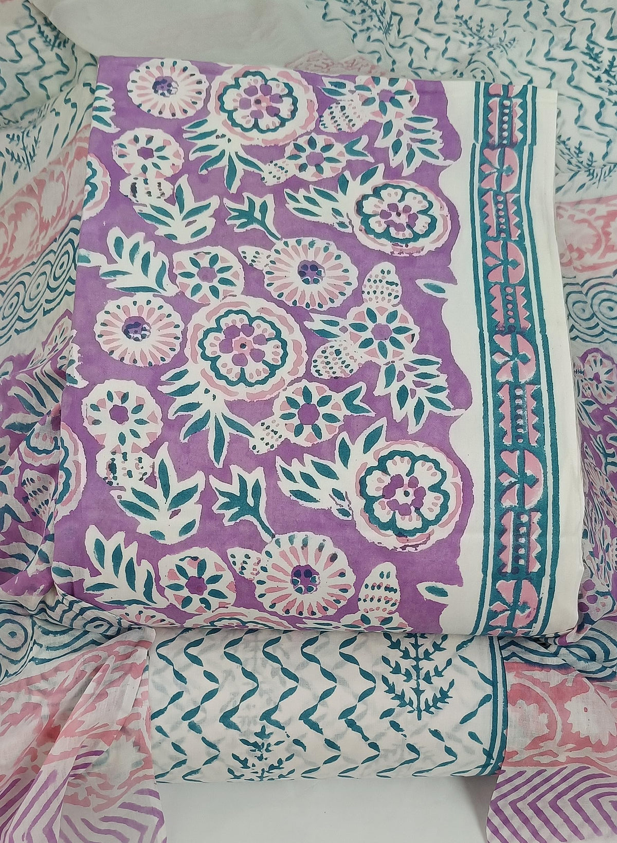 DRAVINAM Trends Hand Block Dabu Print Indigo Cambric Unstitched Cotton Suit Dress Material for Women with Mulmul Cotton Hand Printed Dupatta
