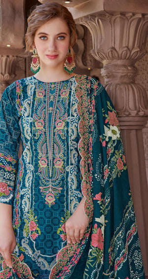 DRAVINAM Trends Women's Unstitched Pakistani Digital Print Embroidered Pure Cotton Salwar Suit Dress Materials with Cotton Embroidered Cutwork Dupatta
