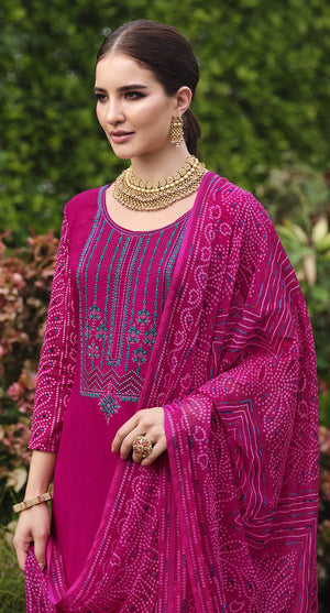DRAVINAM Trends Unstitched Printed Embroidered Rayon Salwar Suits Set with Chiffon Dupatta (Green)