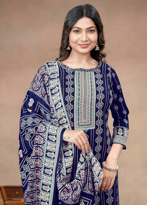 DRAVINAM Trends Heavy Pashmina Spun Digital Style Kani Kashmiri Printed Unstitched Salwar Suit for Women with Siroski Work and Printed Pashmina Shawl Dupatta
