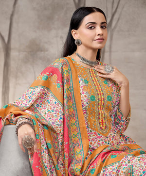 DRAVINAM Trends Women's Winter Wear Pure Viscose Woolen Pashmina Digital Kani Printed Swaroski Work Unstitch Salwar Suit Dress Material with Pure Digital Viscose Pashmina Woolen Warm Shawl Dupatta
