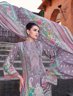 DRAVINAM Trends Unstitched Pakistani Embroidered Pure Cambric Cotton Salwar Suit Dress Materials with Cotton Dupatta