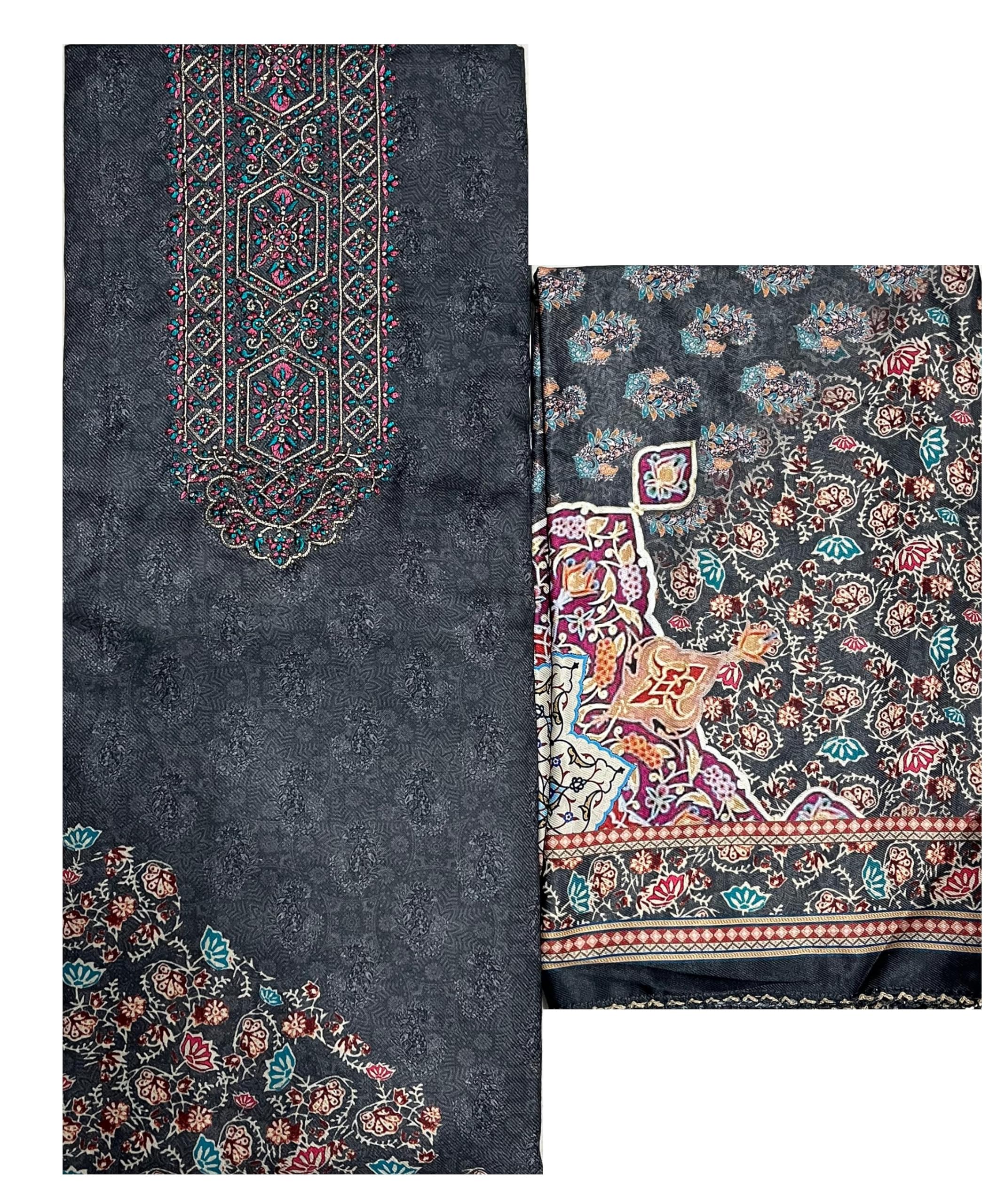 DRAVINAM Trends Women's Swaroski Work Unstitched Digital Printed Embroidered Winter Woollen Pashmina Salwar Suit Dress Material with Woolen Shawl Dupatta